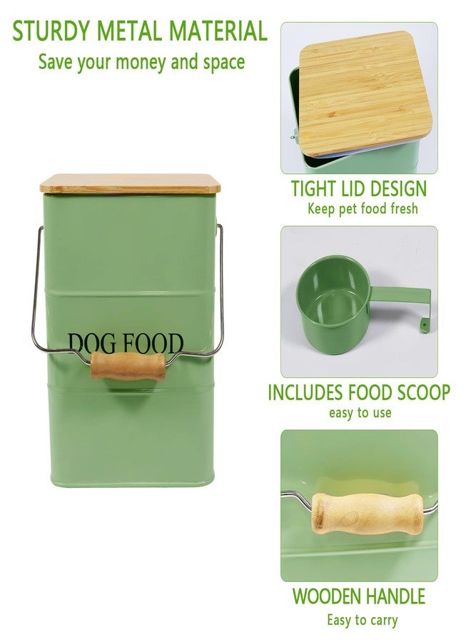 Morezi Dog Treat and Food Storage tin with Wooden lid and Scoop Included - White Powder - Carbon Steel - Dog Food bin - pet Food Container Storage Canister Green - Image 3